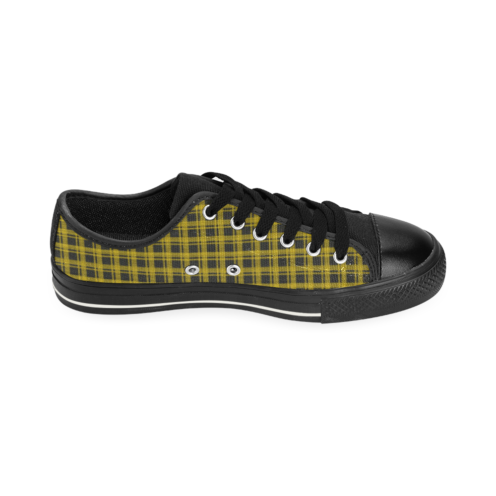 checkered Fabric yellow  black by FeelGood Canvas Women's Shoes/Large Size (Model 018)