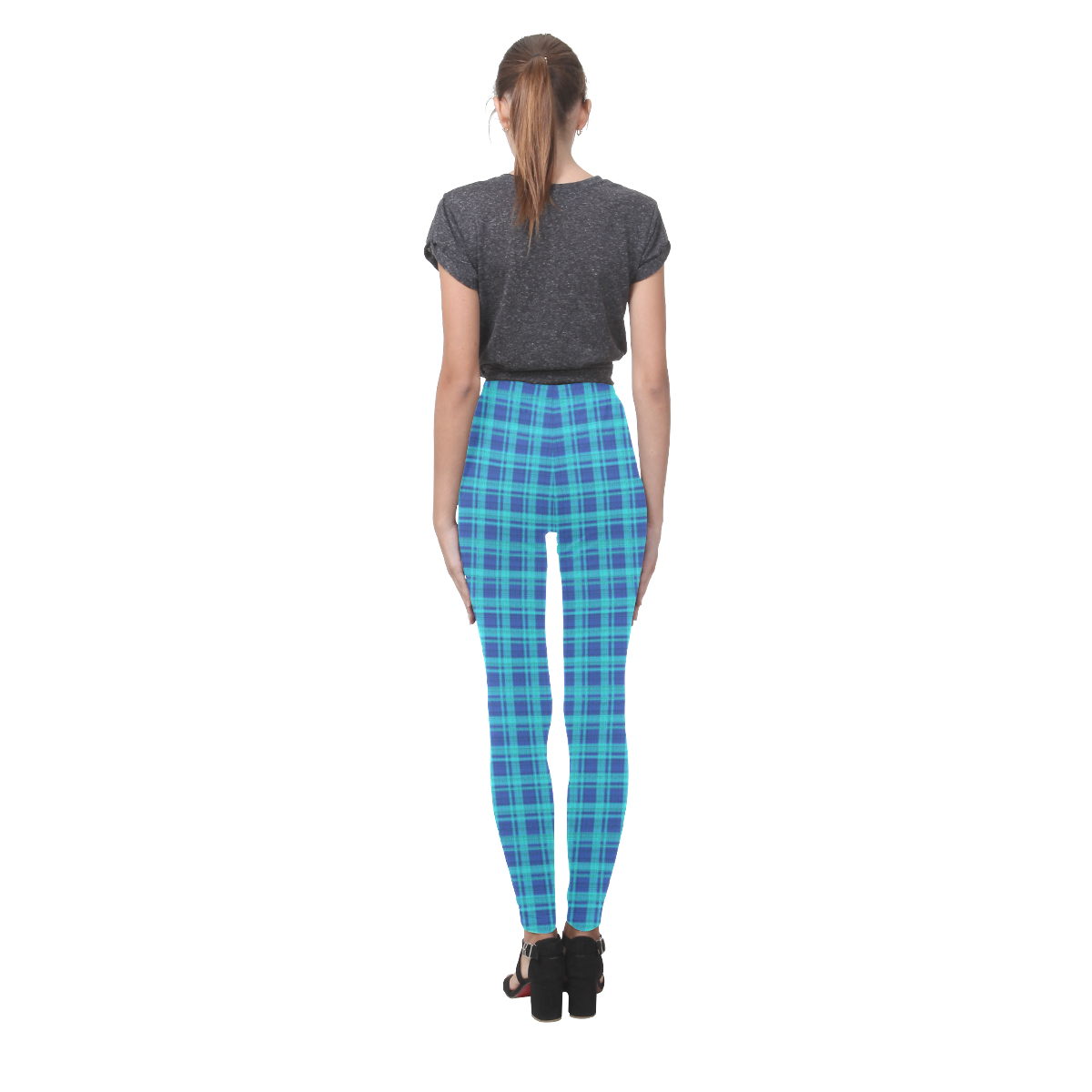 checkered Fabric blue by FeelGood Cassandra Women's Leggings (Model L01)