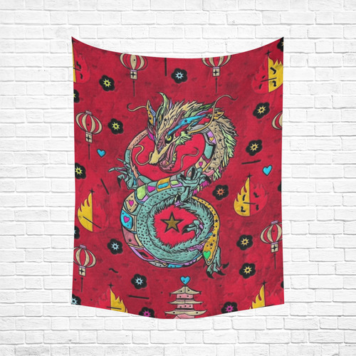 Dragon Popart By Nico Bielow Cotton Linen Wall Tapestry 60"x 80"