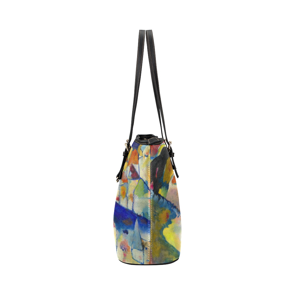 Kandinsky Landscape With Rain Leather Tote Bag/Small (Model 1651)
