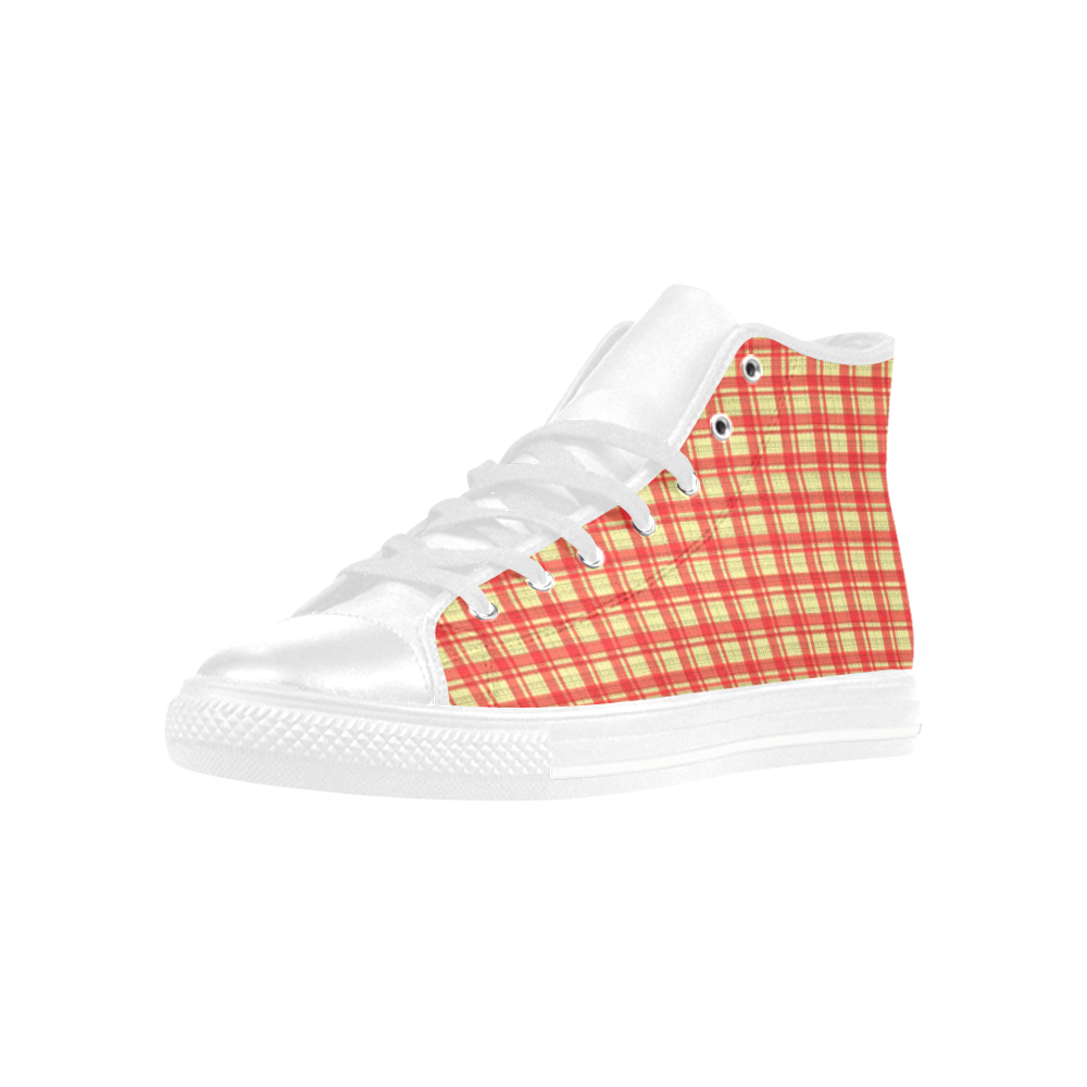 checkered Fabric red by FeelGood Aquila High Top Microfiber Leather Women's Shoes/Large Size (Model 032)