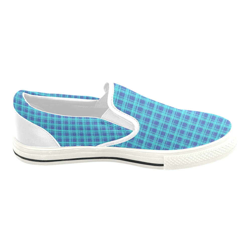 checkered Fabric blue by FeelGood Slip-on Canvas Shoes for Kid (Model 019)