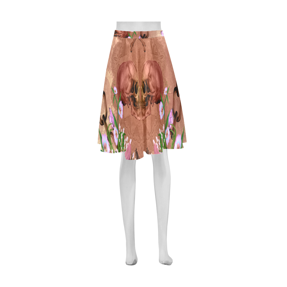 Awesome skulls with flowres Athena Women's Short Skirt (Model D15)