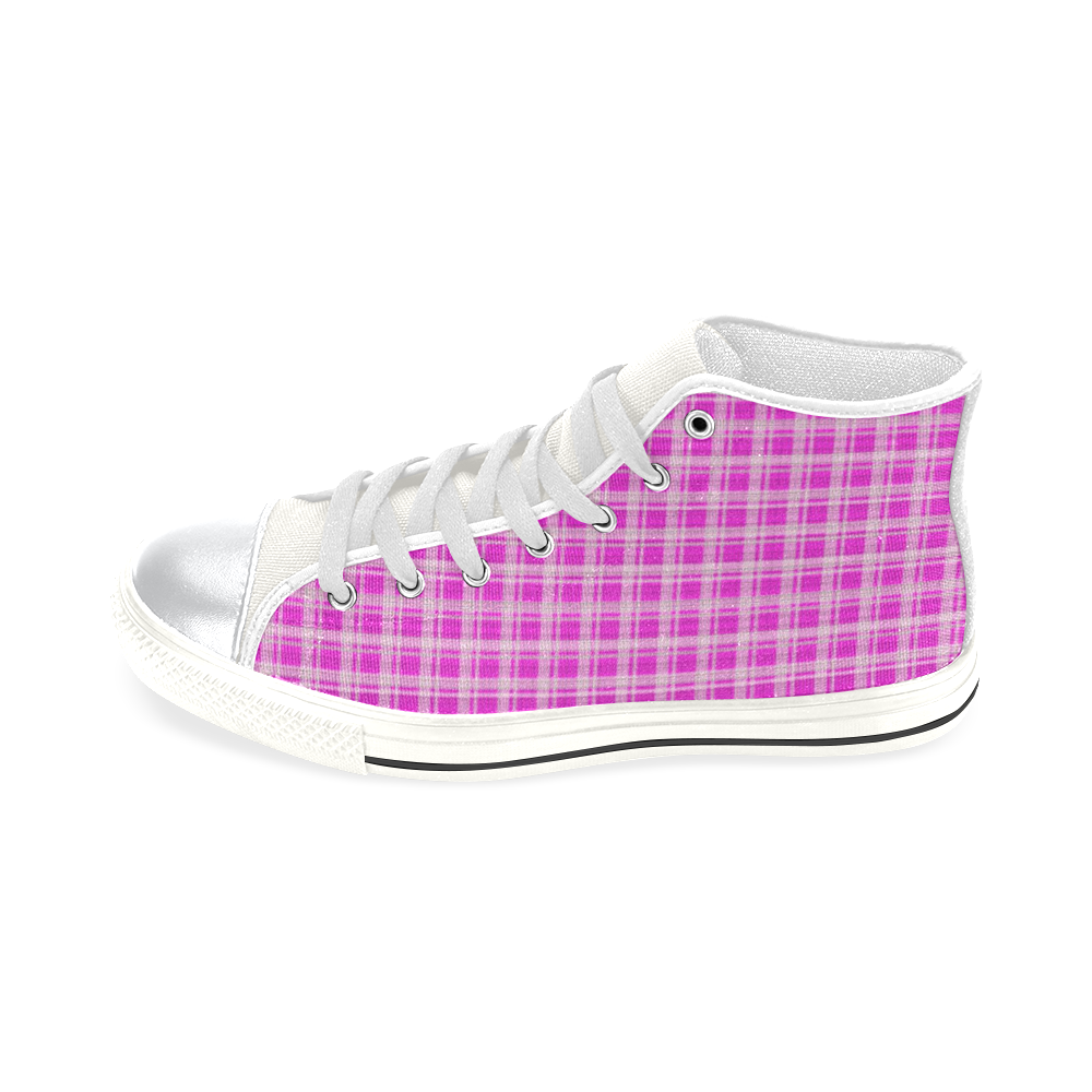 checkered Fabric pink by FeelGood High Top Canvas Shoes for Kid (Model 017)