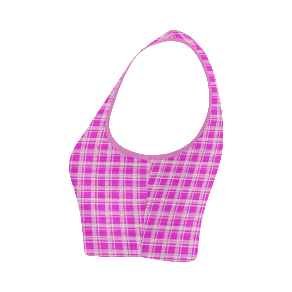checkered Fabric pink by FeelGood Women's Crop Top (Model T42)