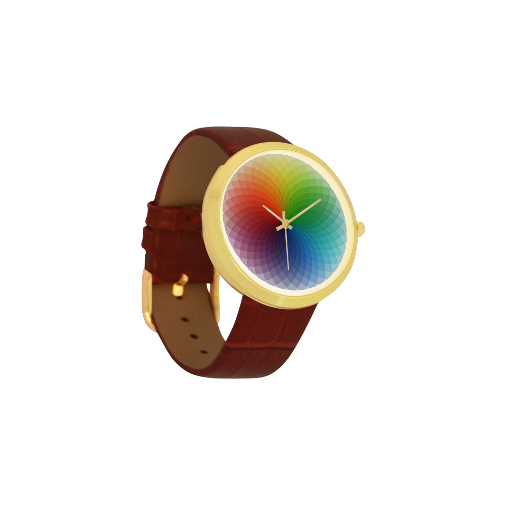 color wheel for artists , art teacher Women's Golden Leather Strap Watch(Model 212)