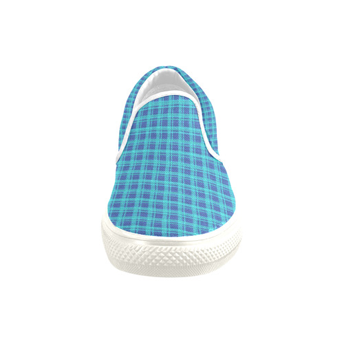 checkered Fabric blue by FeelGood Slip-on Canvas Shoes for Kid (Model 019)