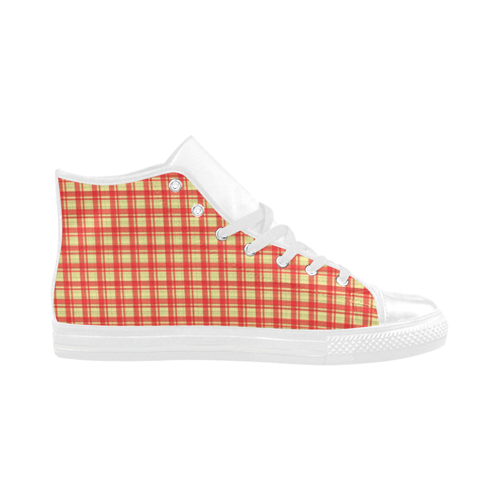 checkered Fabric red by FeelGood Aquila High Top Microfiber Leather Women's Shoes/Large Size (Model 032)