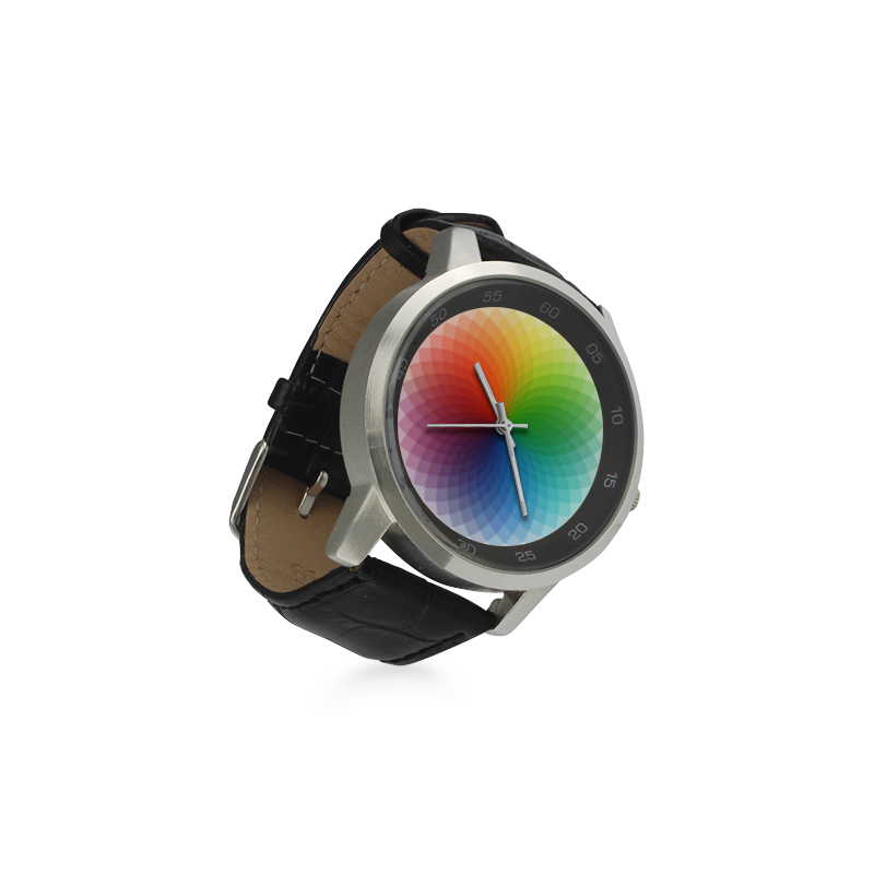 color wheel for artists , art teacher Unisex Stainless Steel Leather Strap Watch(Model 202)