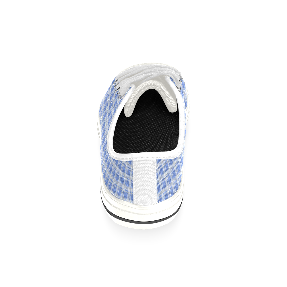 checkered Fabric blue white by FeelGood Low Top Canvas Shoes for Kid (Model 018)