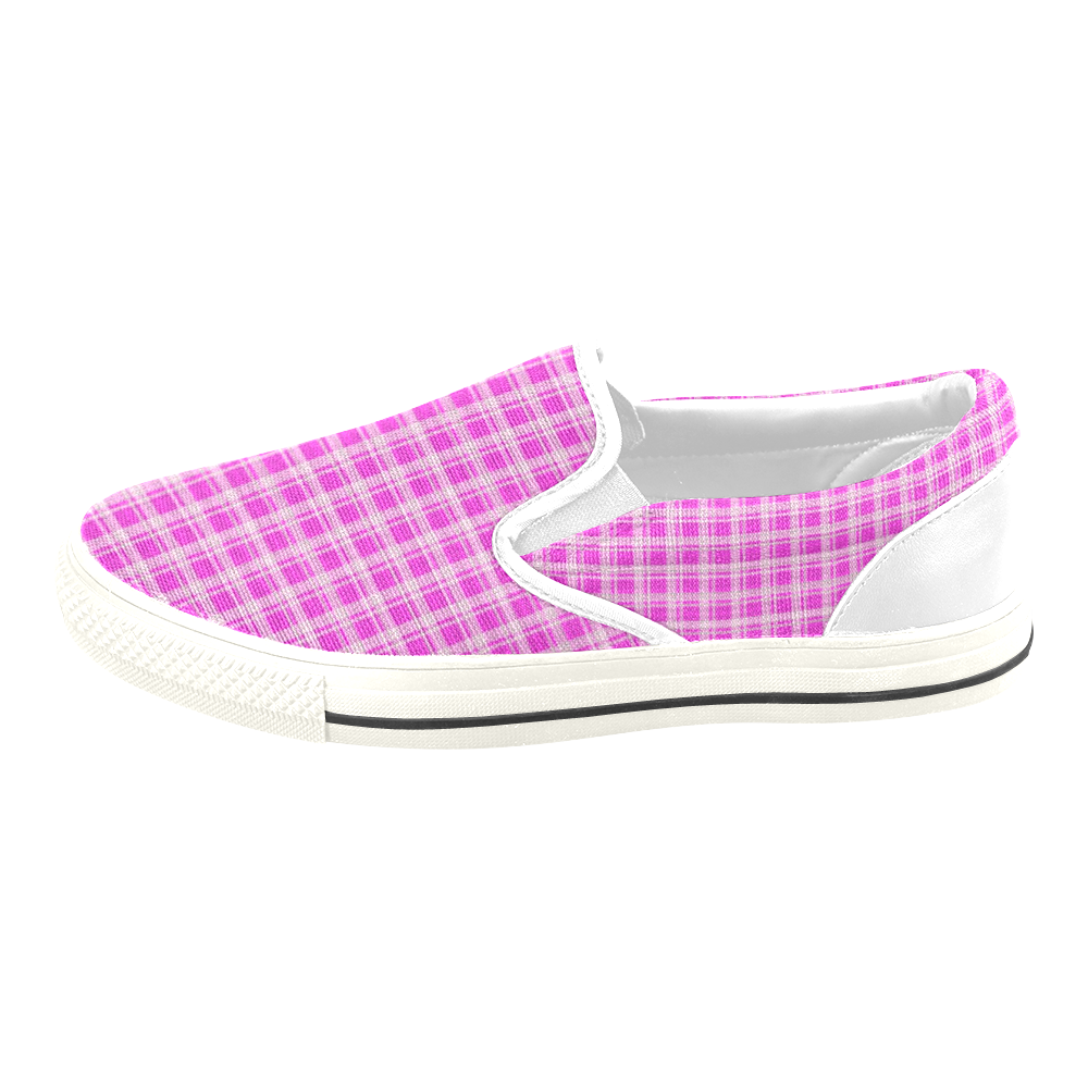 checkered Fabric pink by FeelGood Slip-on Canvas Shoes for Kid (Model 019)
