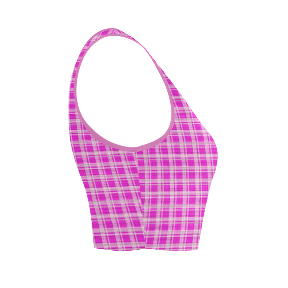 checkered Fabric pink by FeelGood Women's Crop Top (Model T42)