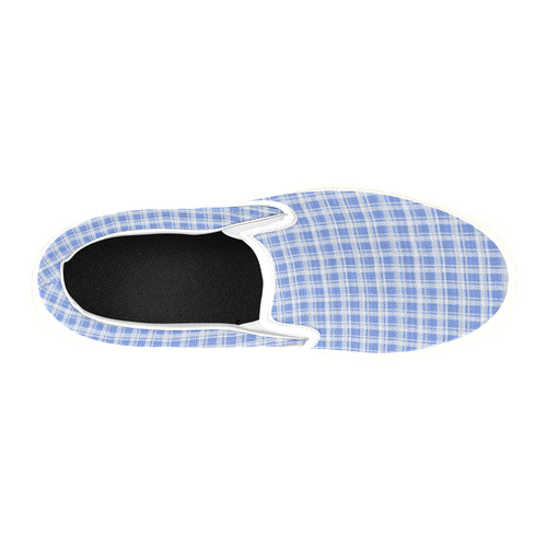 checkered Fabric blue white by FeelGood Slip-on Canvas Shoes for Kid (Model 019)
