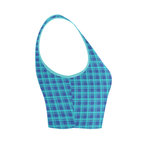 checkered Fabric blue by FeelGood Women's Crop Top (Model T42)