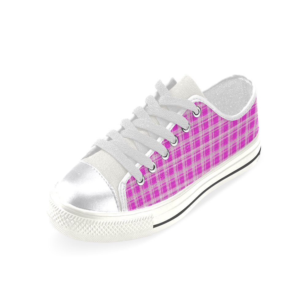 checkered Fabric pink by FeelGood Canvas Women's Shoes/Large Size (Model 018)