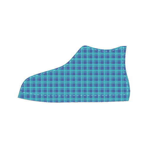checkered Fabric blue by FeelGood High Top Canvas Women's Shoes/Large Size (Model 017)