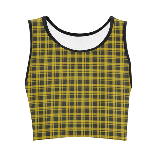 checkered Fabric yellow  black by FeelGood Women's Crop Top (Model T42)