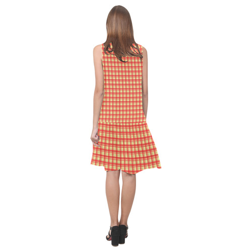 checkered Fabric red by FeelGood Sleeveless Splicing Shift Dress(Model D17)