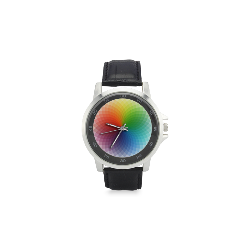 color wheel for artists , art teacher Unisex Stainless Steel Leather Strap Watch(Model 202)