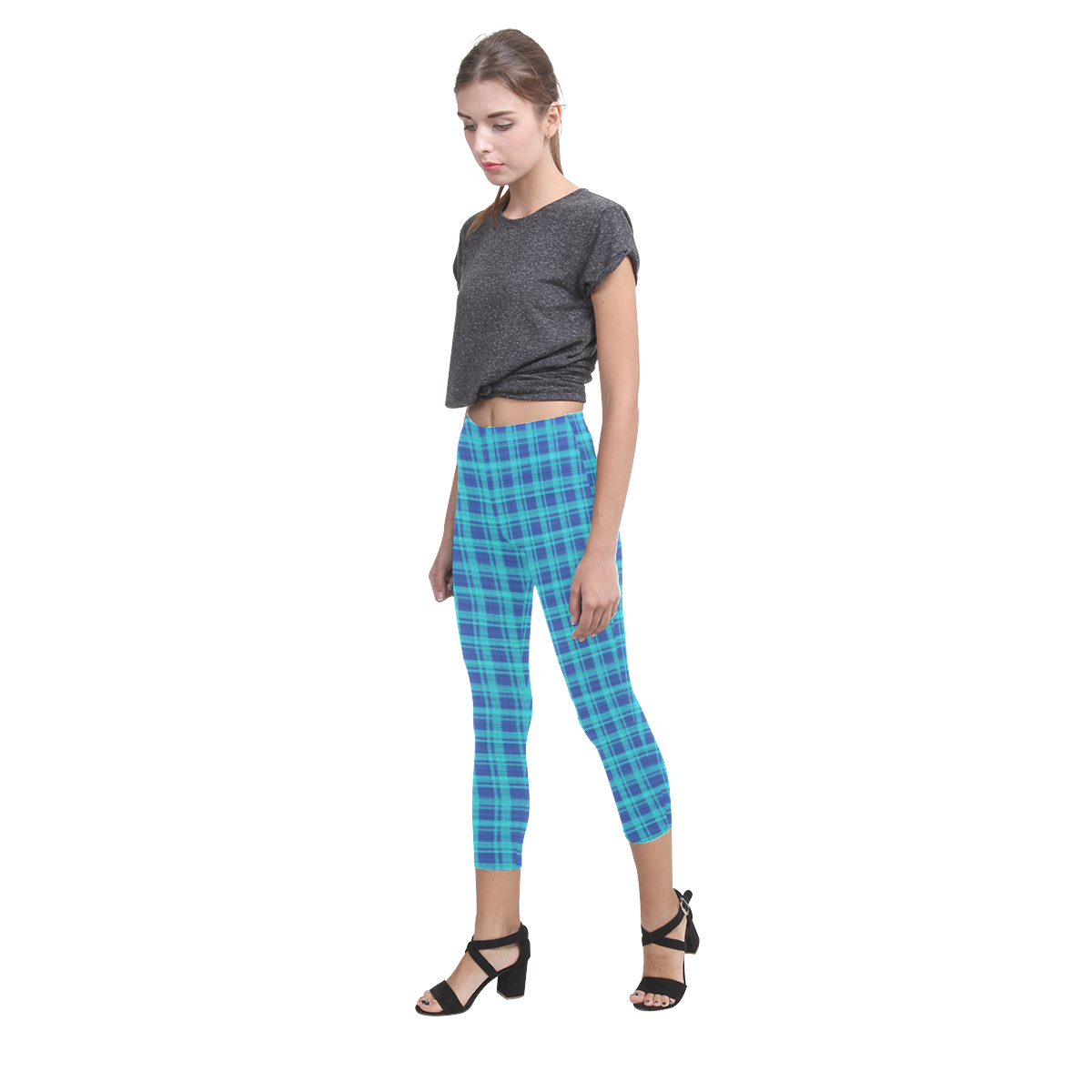 checkered Fabric blue by FeelGood Capri Legging (Model L02)