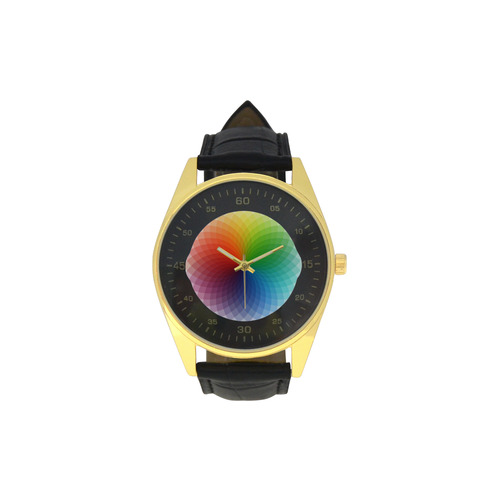 color wheel for artists , art teacher Men's Golden Leather Strap Watch(Model 210)