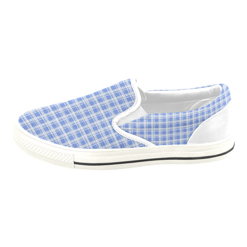 checkered Fabric blue white by FeelGood Slip-on Canvas Shoes for Kid (Model 019)