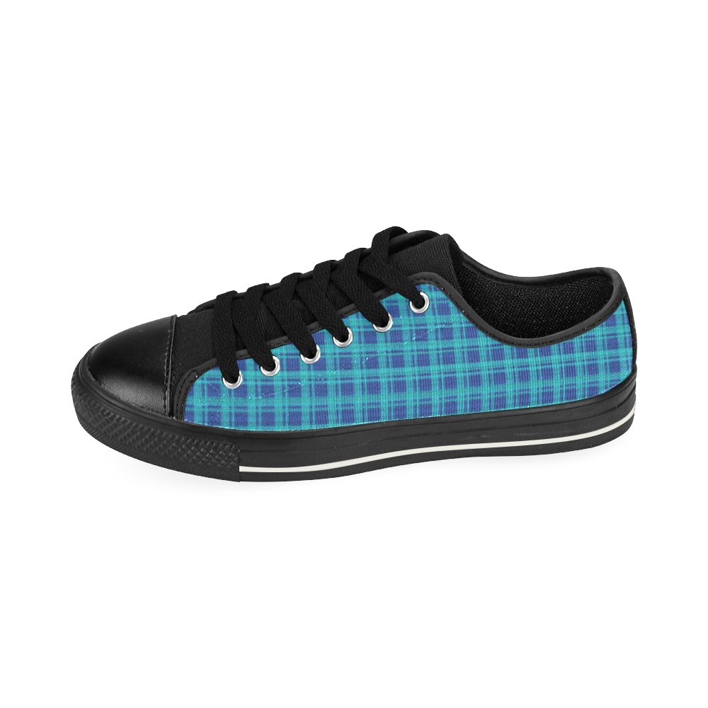 checkered Fabric blue by FeelGood Canvas Women's Shoes/Large Size (Model 018)