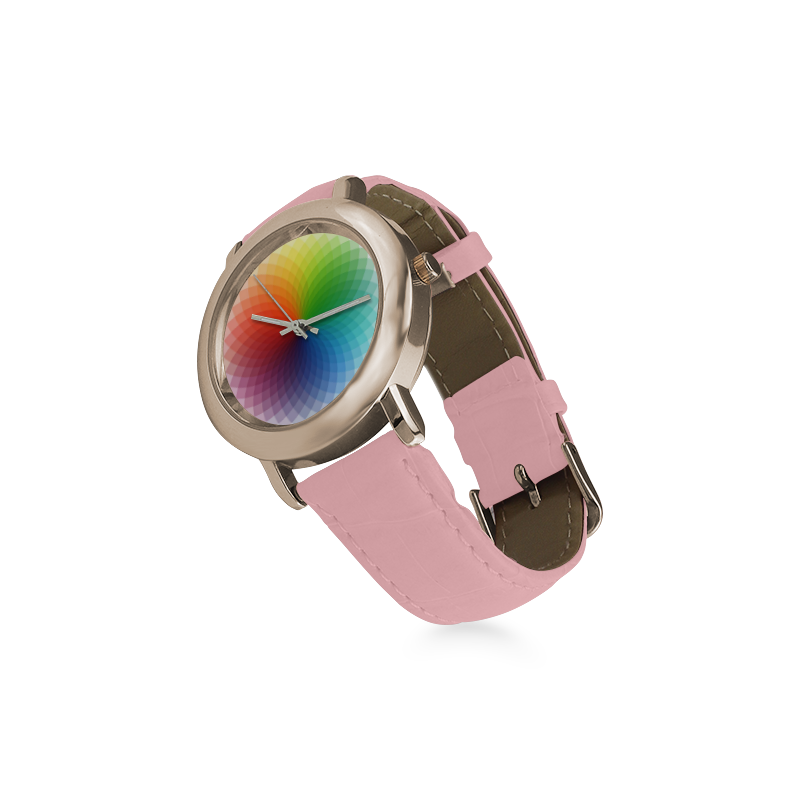 color wheel for artists , art teacher Women's Rose Gold Leather Strap Watch(Model 201)