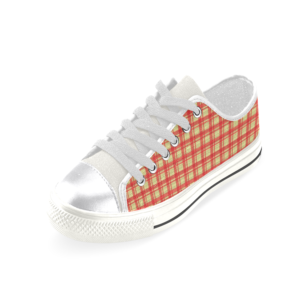 checkered Fabric red by FeelGood Canvas Women's Shoes/Large Size (Model 018)