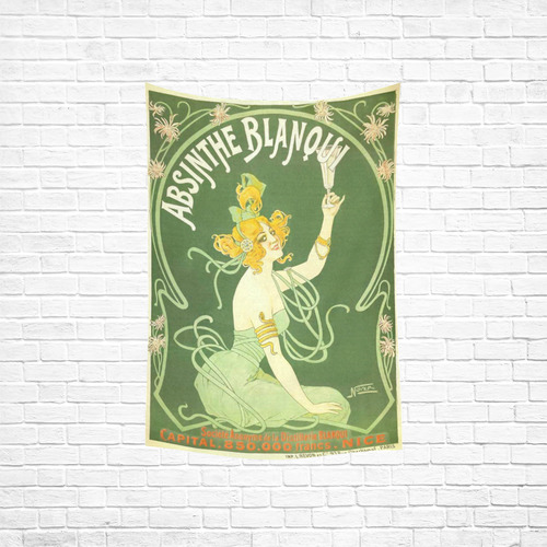 Absinthe Blanqui Beautiful Green Fairy Cotton Linen Wall Tapestry 40"x 60"