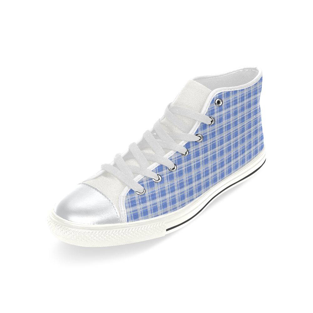 checkered Fabric blue white by FeelGood High Top Canvas Women's Shoes/Large Size (Model 017)