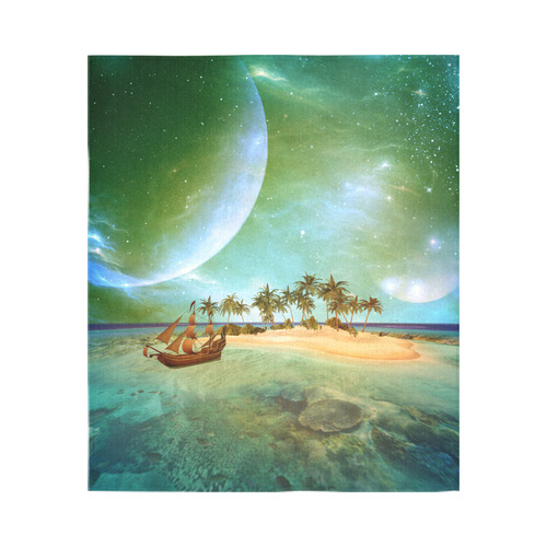 Wonderful seascape with island and ship Cotton Linen Wall Tapestry 51"x 60"