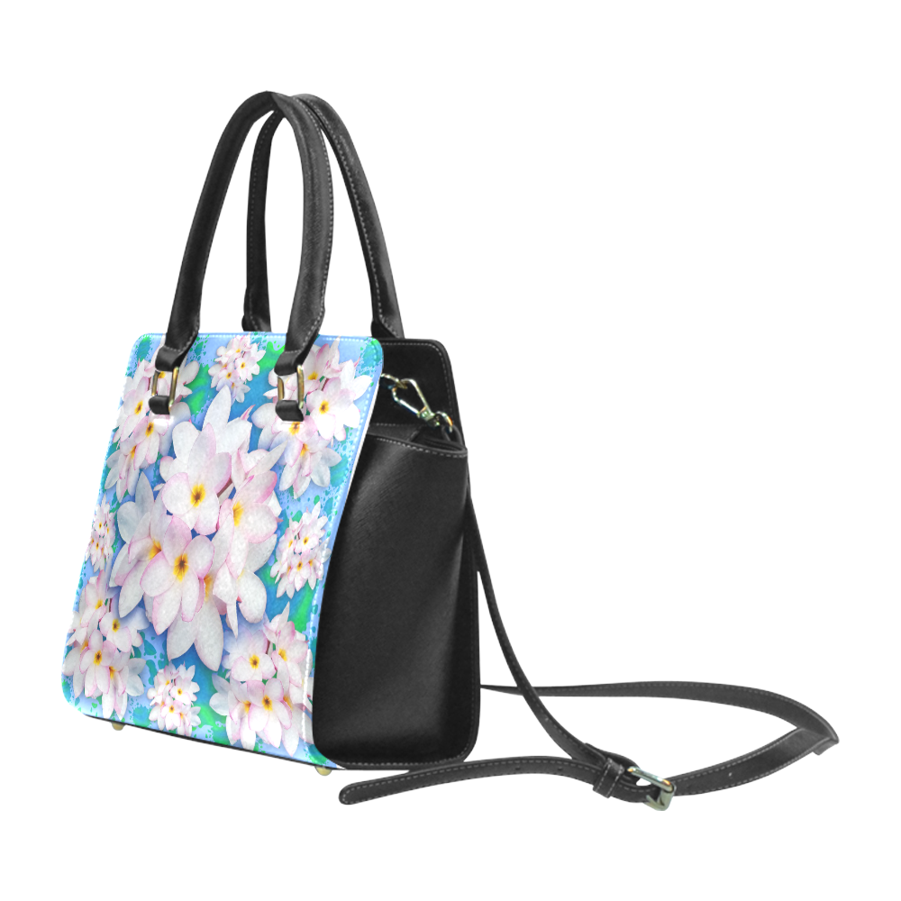 Plumeria Bouquet Exotic Summer Pattern Rivet Shoulder Handbag (Model 1645)
