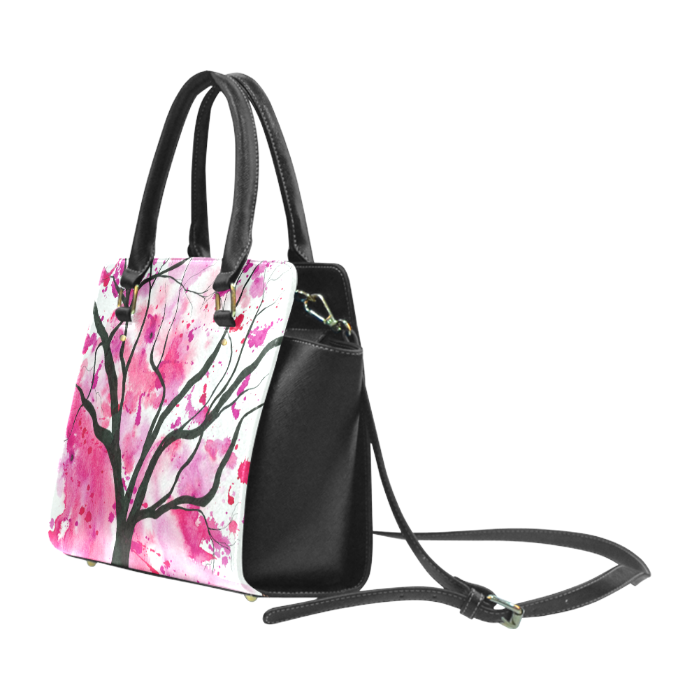 Red and Pink Abstract Tree Paining Classic Shoulder Handbag (Model 1653)