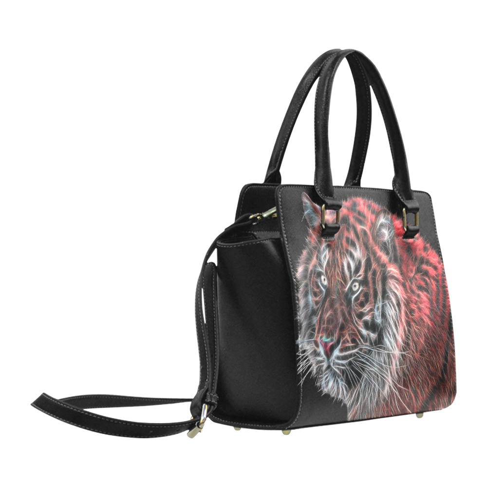 Red fractal tiger with black background Classic Shoulder Handbag (Model 1653)