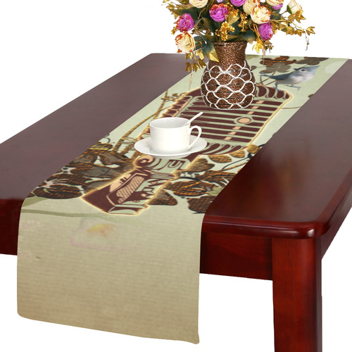 Music, microphone with cute bird Table Runner 14x72 inch