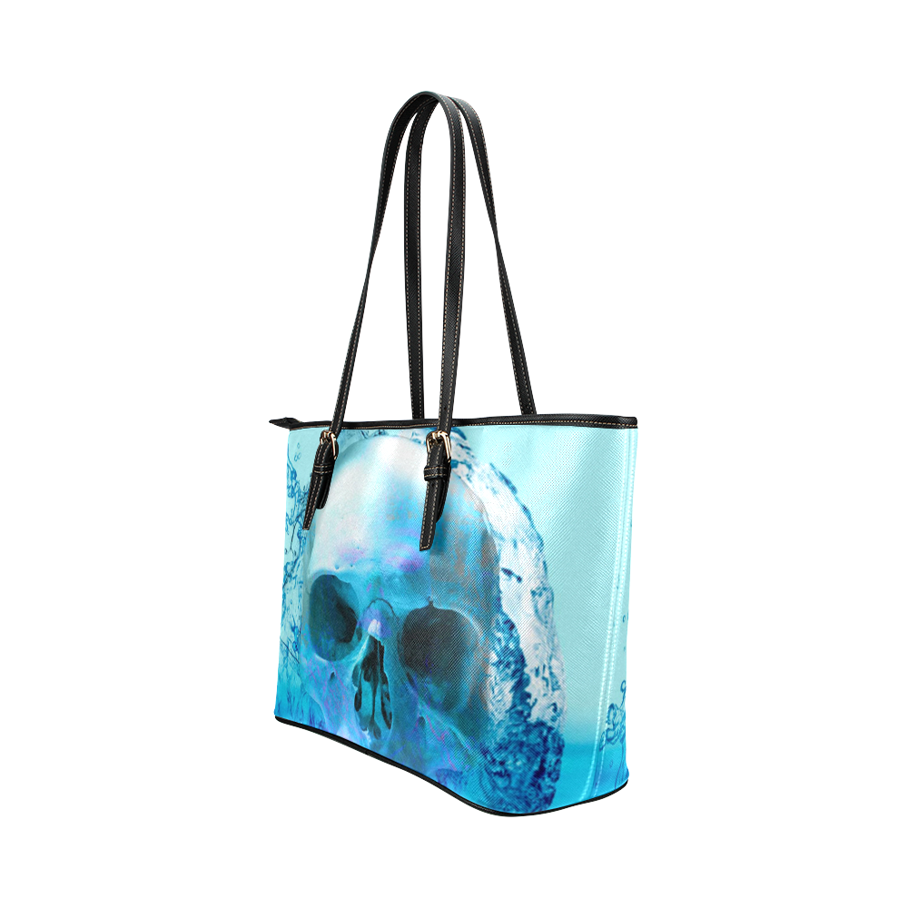 Skull in Water Leather Tote Bag/Large (Model 1651)