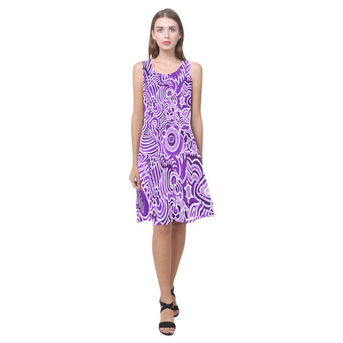 Purple Batik Sleeveless Splicing Shift Dress(Model D17)