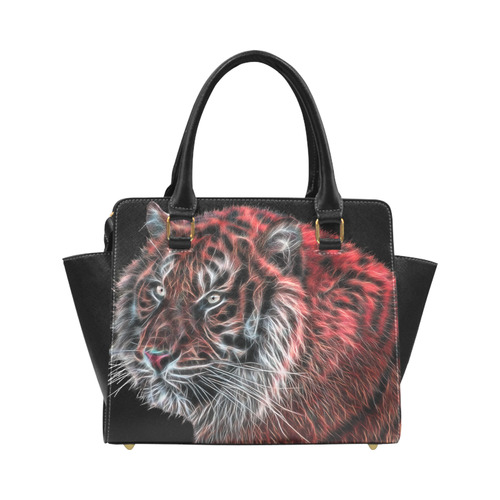 Red fractal tiger with black background Classic Shoulder Handbag (Model 1653)