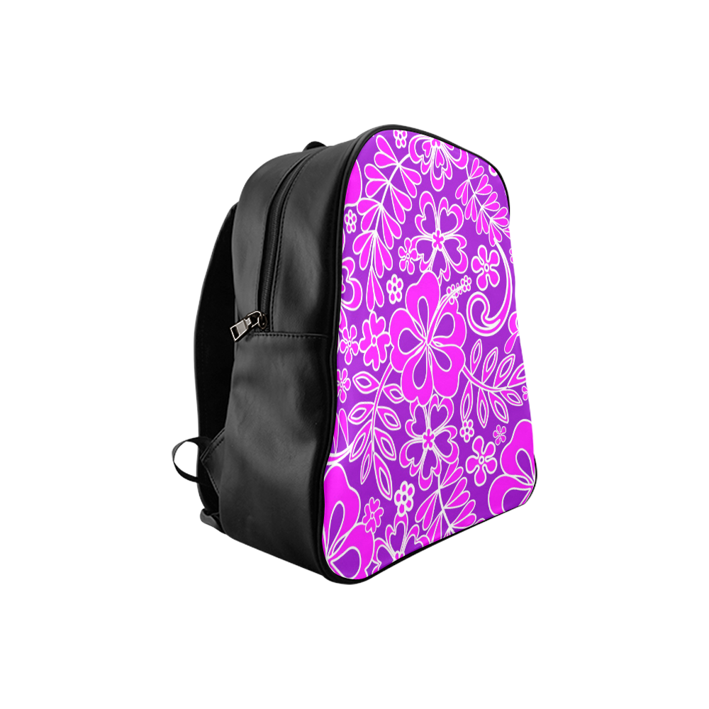 Hibiscus Pink and Purple Pattern School Backpack (Model 1601)(Small)