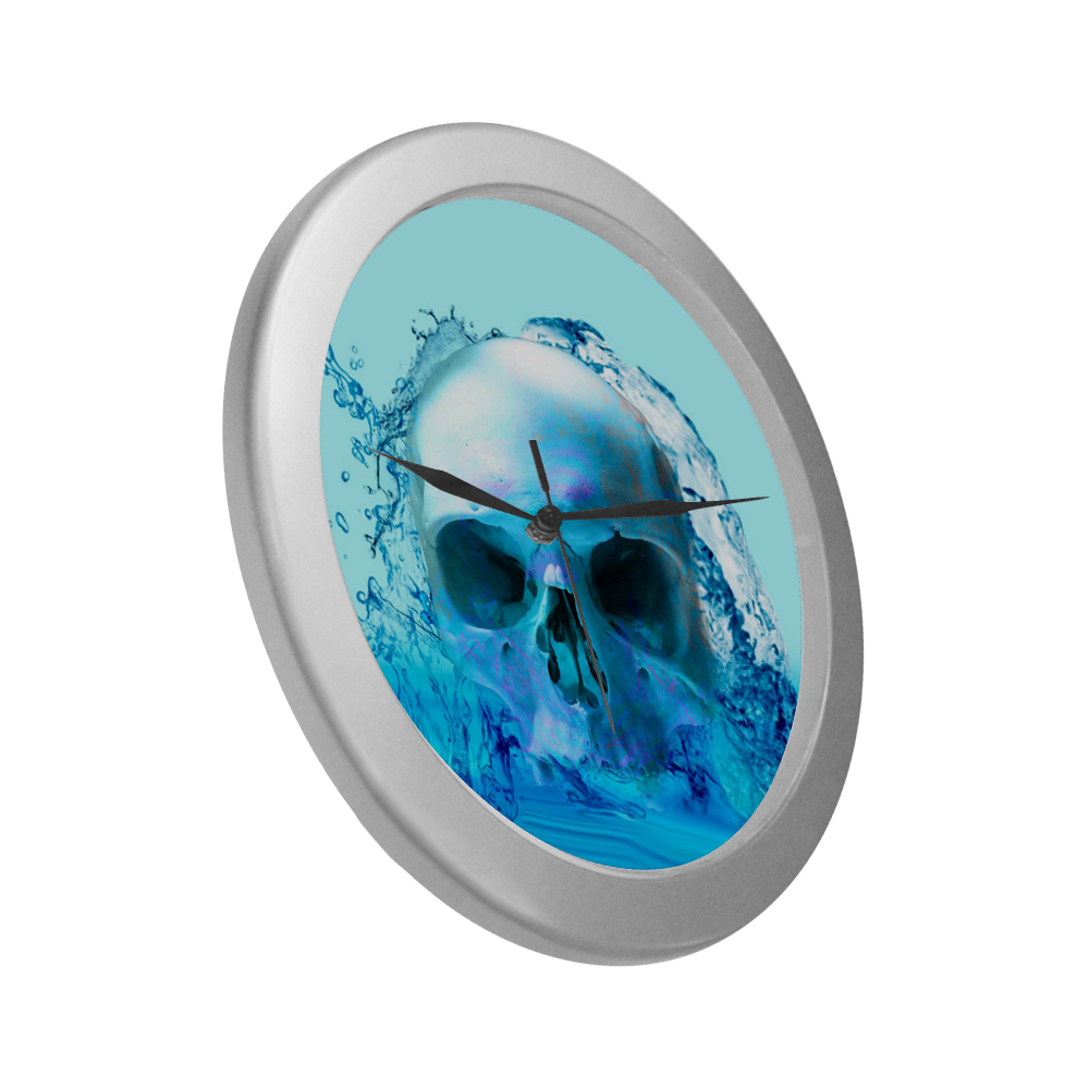Skull in Water Silver Color Wall Clock