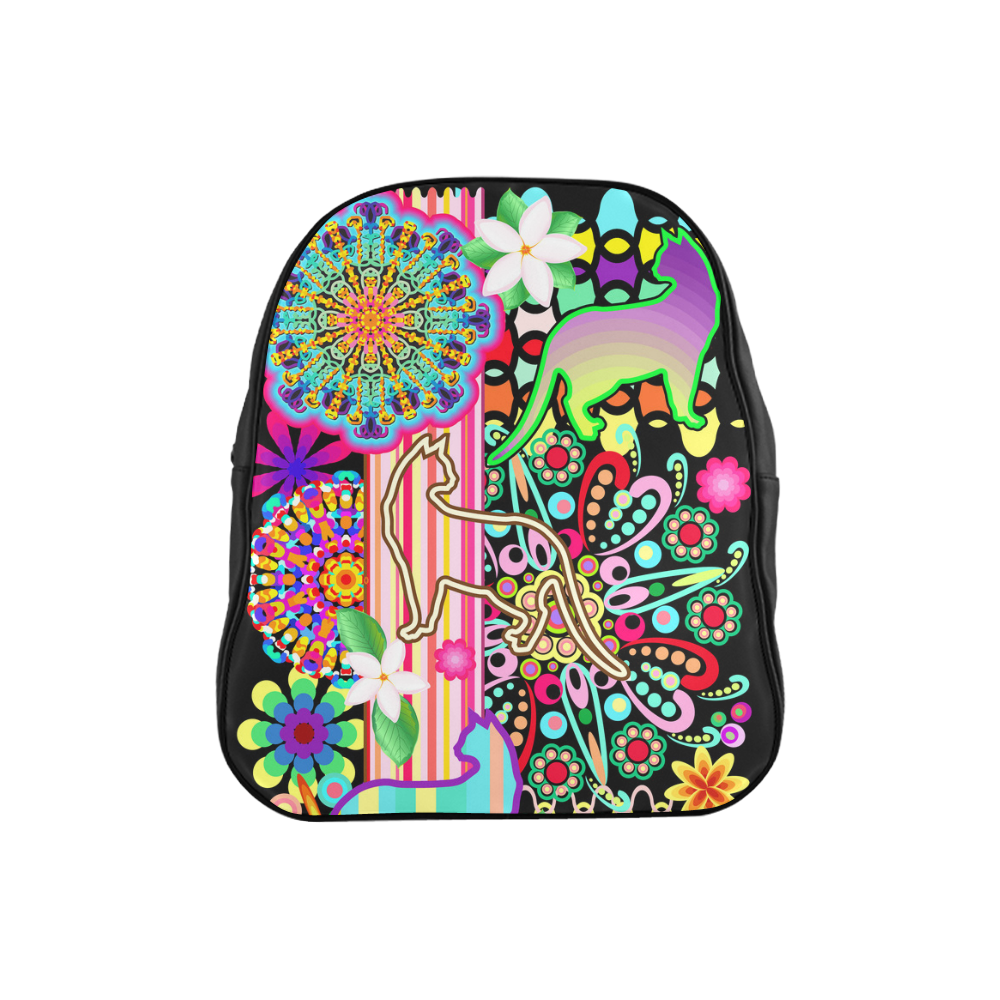 Mandalas, Cats & Flowers Fantasy Pattern School Backpack (Model 1601)(Small)