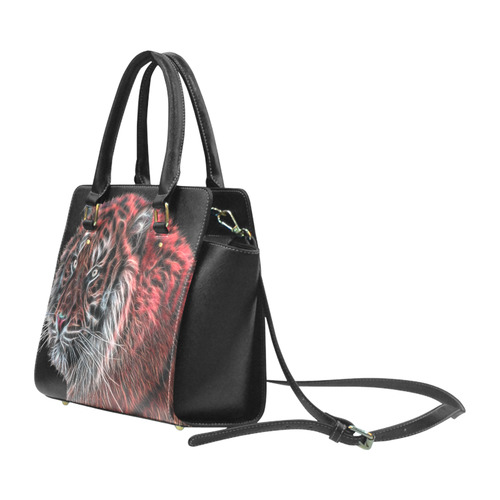 Red fractal tiger with black background Classic Shoulder Handbag (Model 1653)