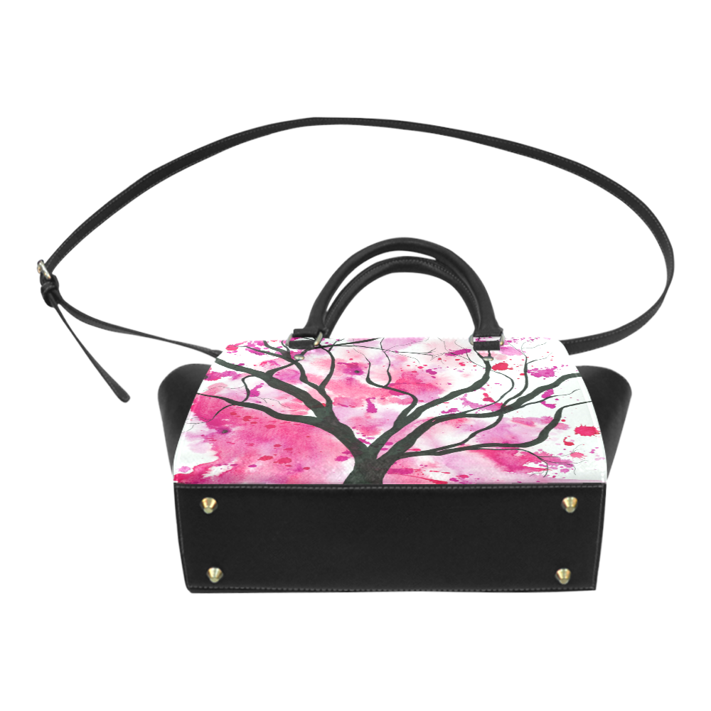 Red and Pink Abstract Tree Paining Classic Shoulder Handbag (Model 1653)