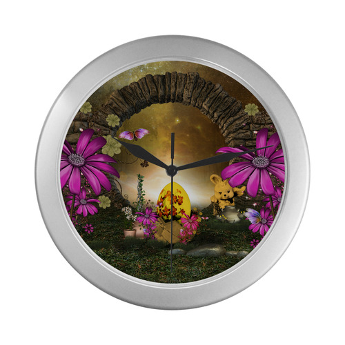 Easter time, easter egg Silver Color Wall Clock