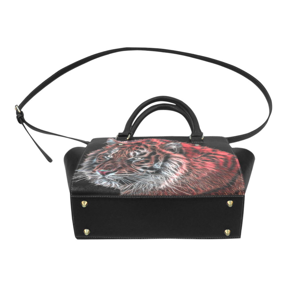 Red fractal tiger with black background Classic Shoulder Handbag (Model 1653)