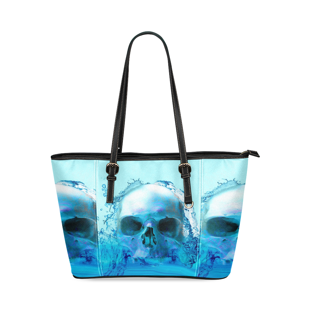 Skull in Water Leather Tote Bag/Small (Model 1640)