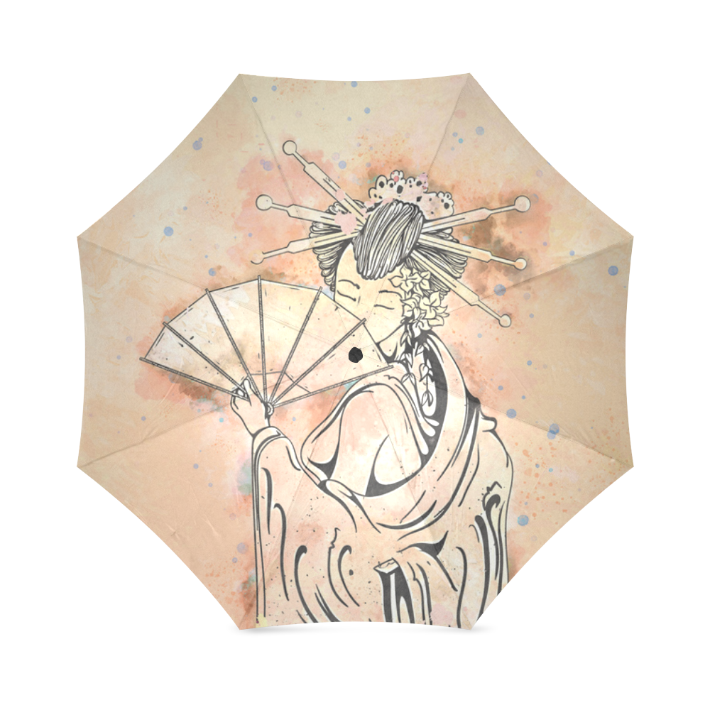 Vintage japanese beautiful geisha girl Foldable Umbrella (Model U01)