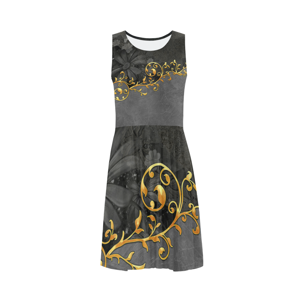 Vintage design in grey and gold Sleeveless Ice Skater Dress (D19)