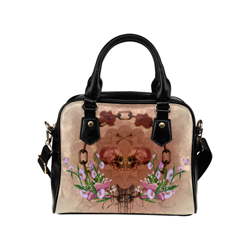 Awesome skulls with flowres Shoulder Handbag (Model 1634)